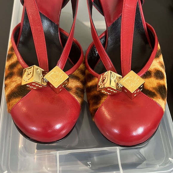 Dior dice heels in red with leopard print detail - Picture 2 of 7